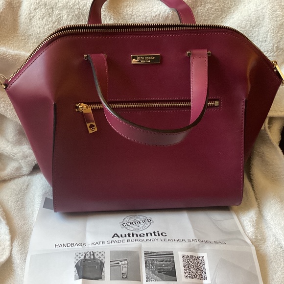 kate spade Handbags - Kate Spade burgundy purse bag handles gold letter authenticity COA Luxury red